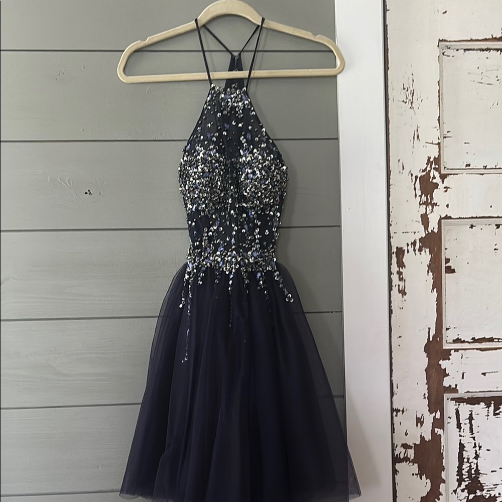 Silver Sequin Halter Fit and Flare Prom Dress Junior